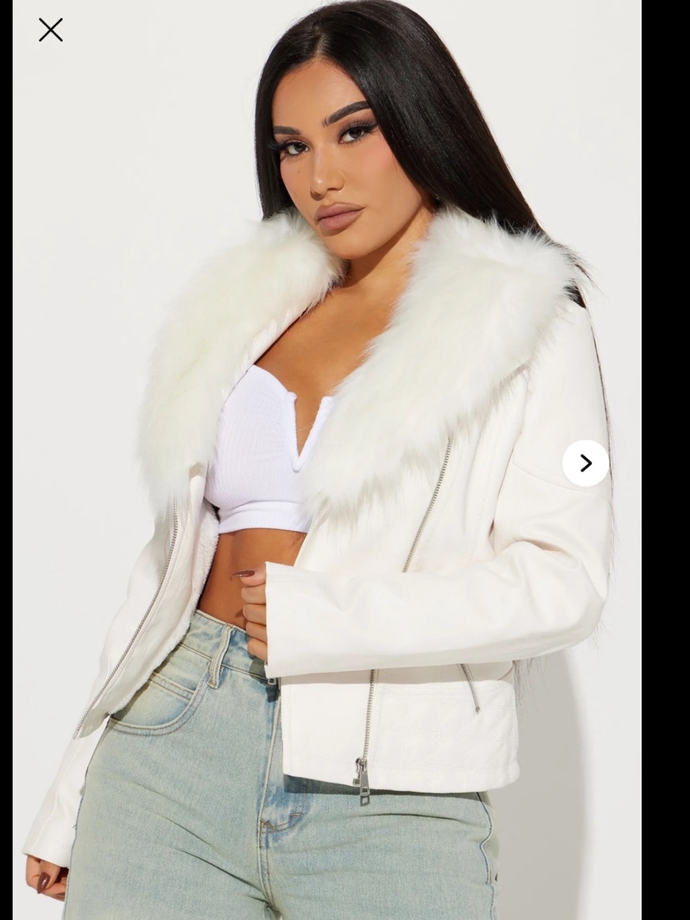 Fashion Nova Cream Faux Fur Collar Leather Jacket